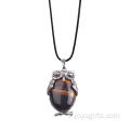 Oeil de tigre de masculine Pierre pendentif collier chouette plaqué argent Collier bijoux